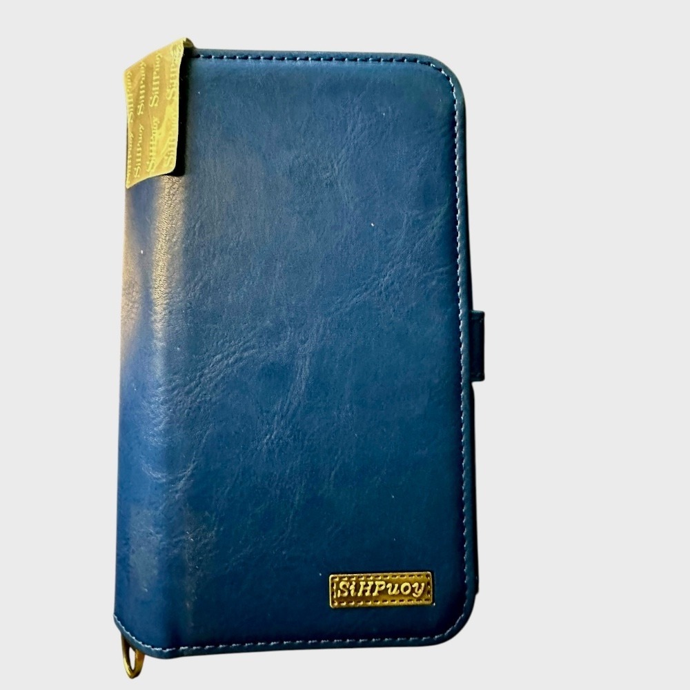 SiHPuoy Wallet Case iPhone 13 Pro Max Card Holder Zipper‎ Wrist Strap Blue